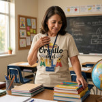 ¡Orgullo en el Aula! | Create an ultra-photorealistic commercial back to school photograph featuring the provided image as the sole and definitive reference for the product’s appearan