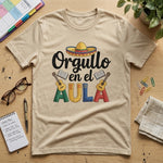 ¡Orgullo en el Aula! | Create an ultra-photorealistic, back-to-school flatlay scene featuring the provided image as the unmistakable focal point.